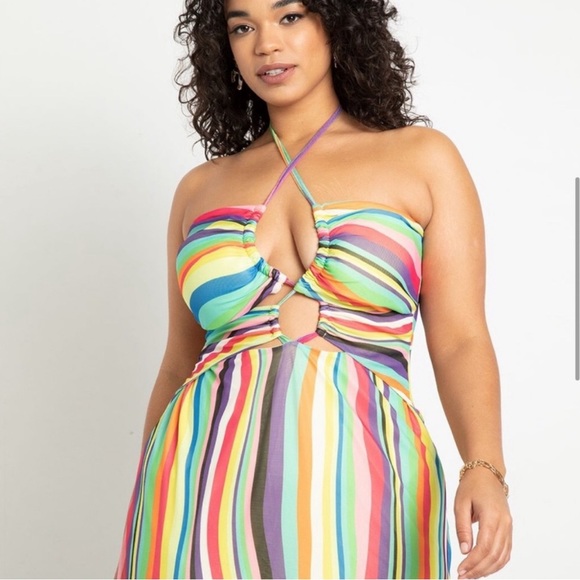 Eloquii Rainbow Striped Strappy Cut Out Maxi Dress - Picture 4 of 6
